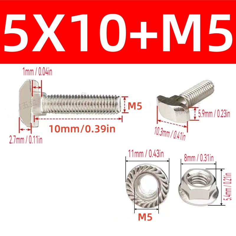 10Sets M5 T Bolt Screw and Hex - Aluminum T-Slot Profile 评论和价格