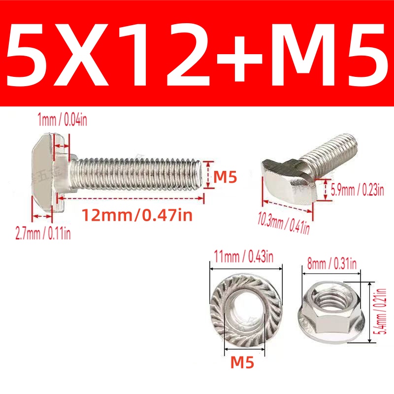 10Sets M5 T Bolt Screw and Hex - Aluminum T-Slot Profile 评论和价格